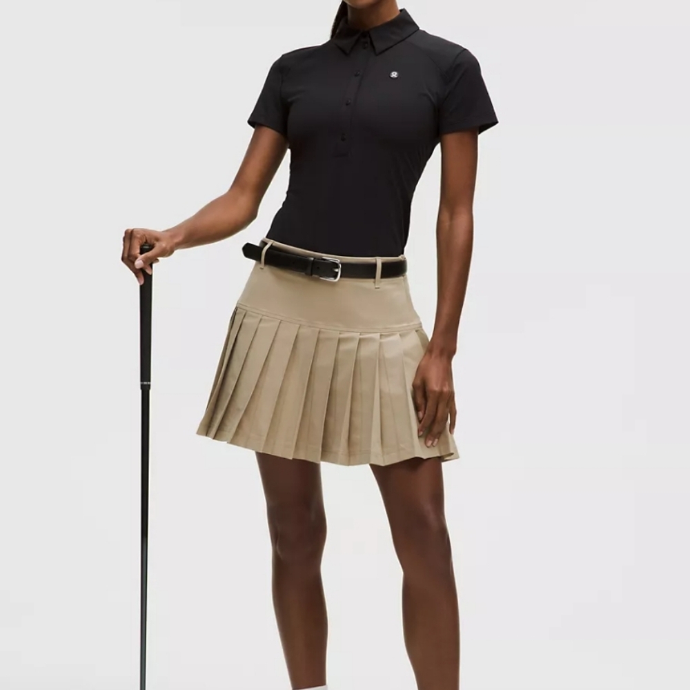 Drop-Waist Pleated High-Rise Golf Skirt